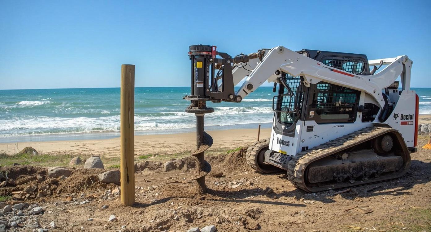 Bobcat compact track loader with auger attachment